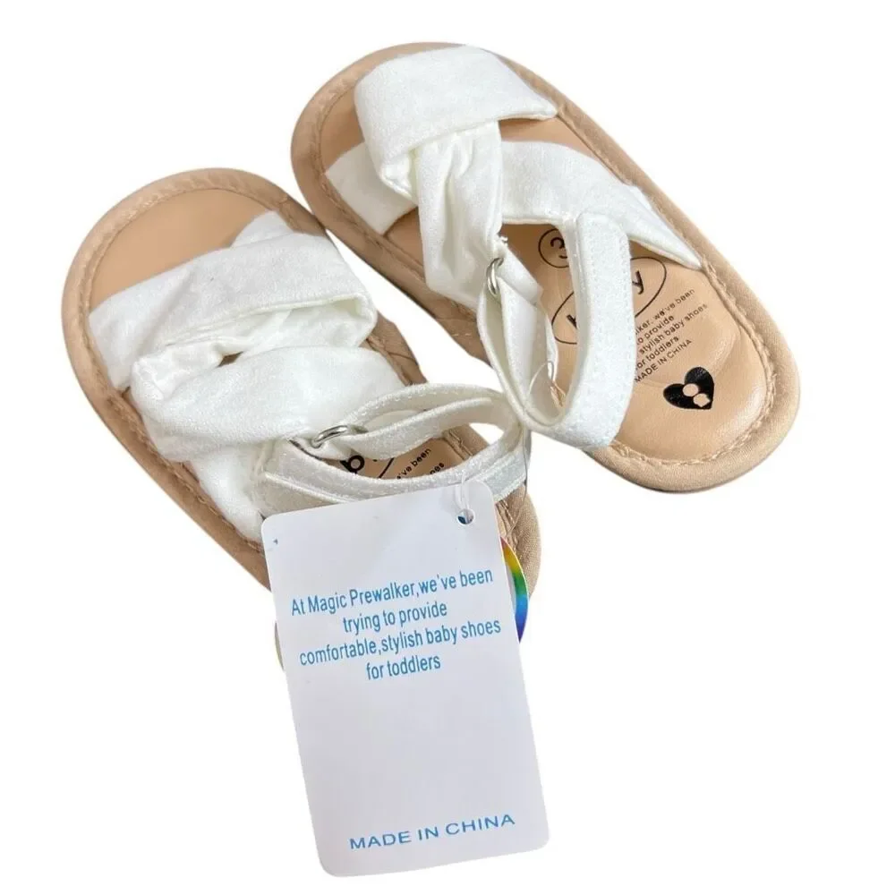 NEW Magic Prewalker Baby Sandals White Size 3 Soft Sole Toddler Shoes